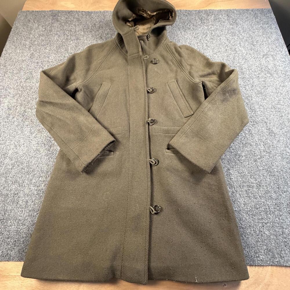 J.Crew Womens Olive Green Wool Hooded Pea Coat Stadium Cloth Nello Gori 8 #H